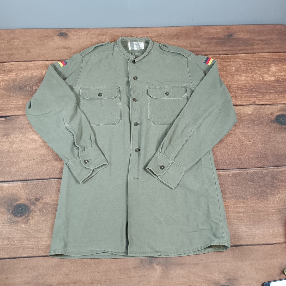 German Military Field Shirt Long Sleeve Olive Green Band Collar Patch